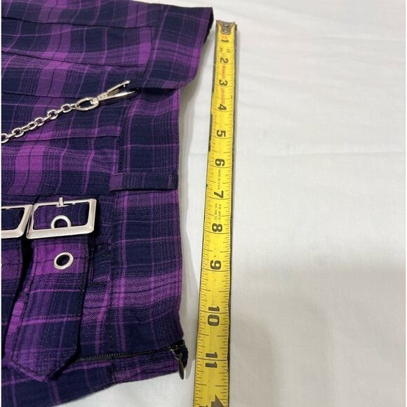 Listen Flavor Purple Checkered Pleated Midi Skirt With Chain Detail - Picture 10 of 11